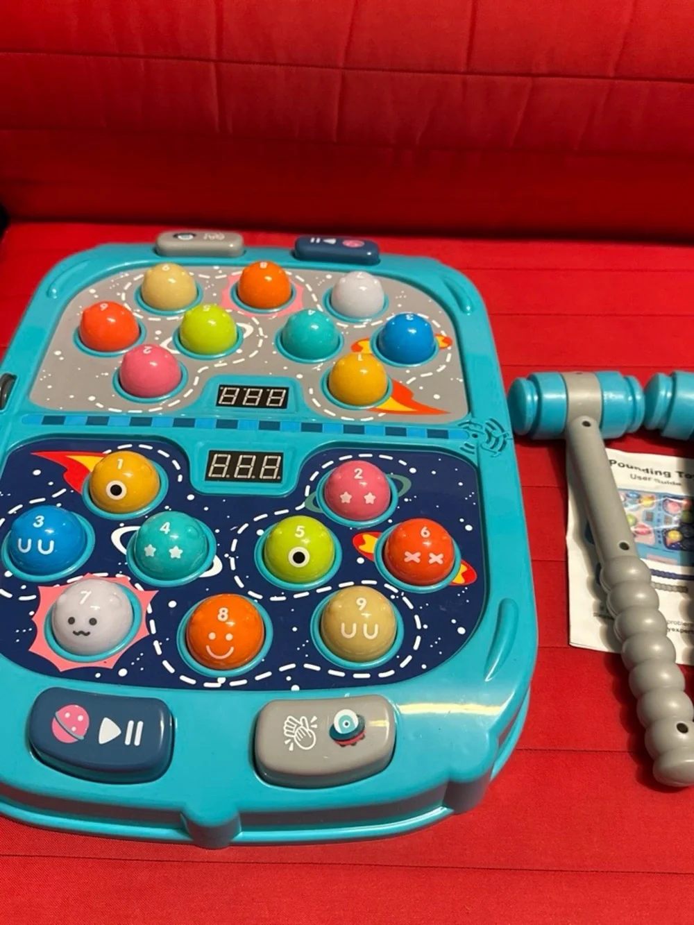 Juztoys 2 players whack A mole game - 3 modes hammering pounding toy with light